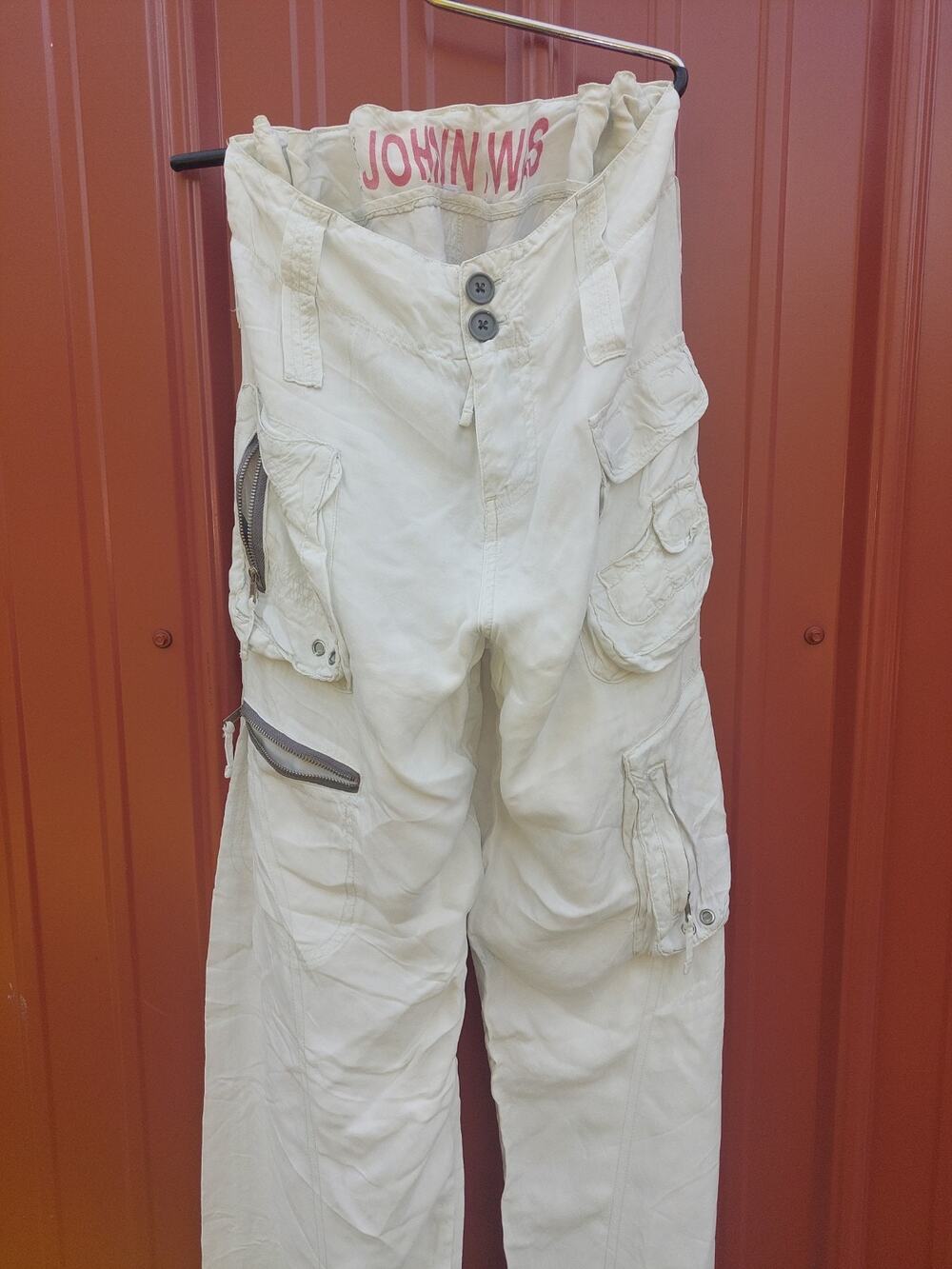 Johnny Was Women’s Cargo Pants Size 8 White Cotton Blend Y2K Streetwear Utility